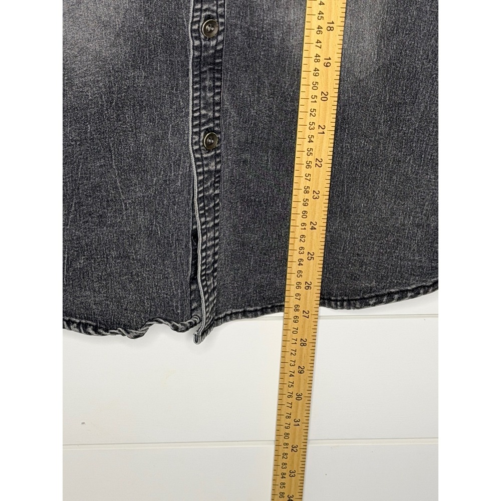 Airwalk Mens Small Faded Black Denim Button Down Shirt Epaulettes Roll Tab Gray - Picture 4 of 5